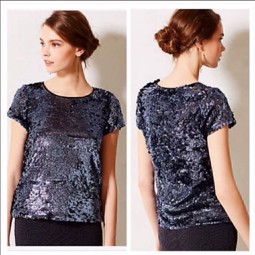 Leifsdottir Anthropologie blue sequin top - Size S